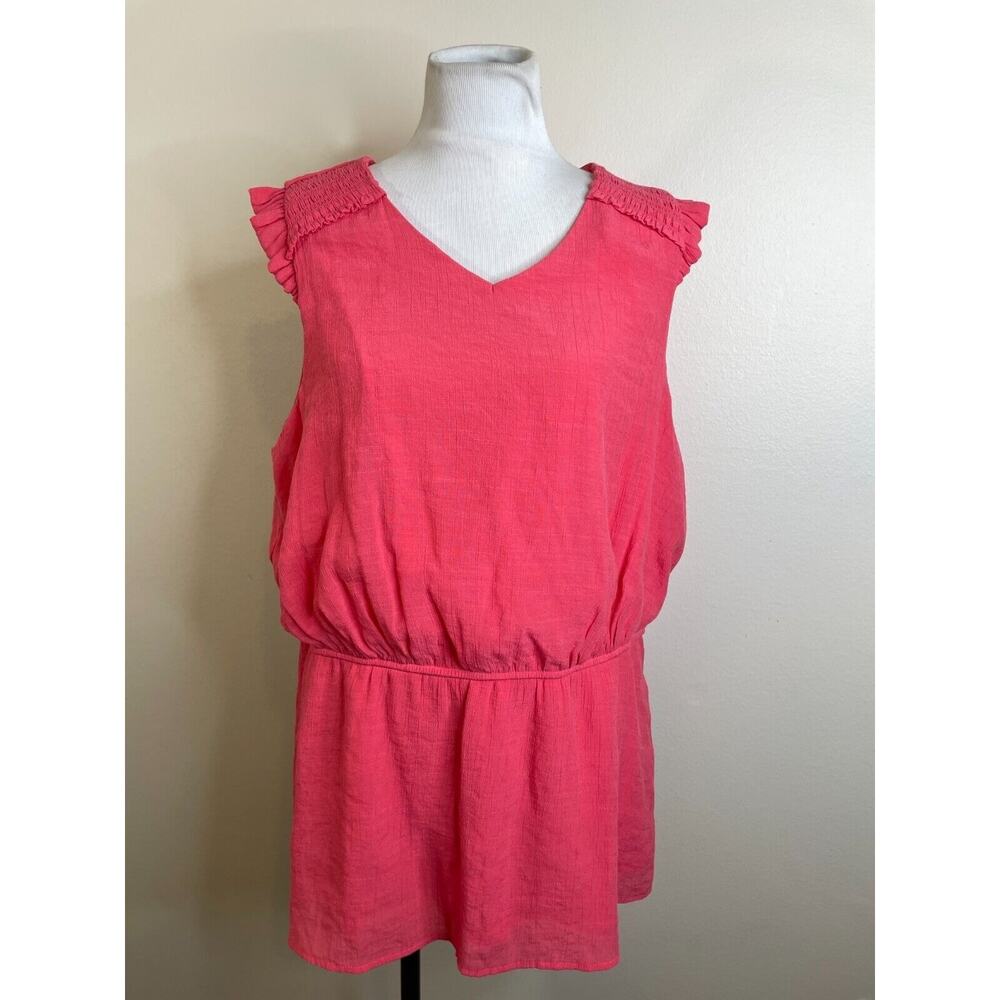 Harper 241 Womens Sleeveless Peplum Top Size 2X Coral V-Neck Lined